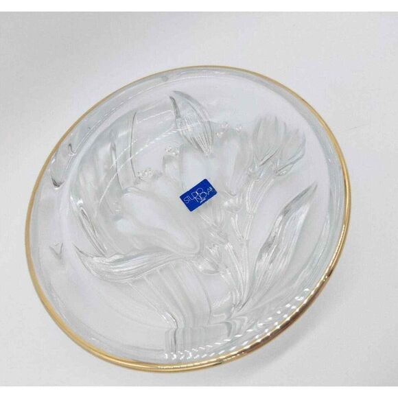 Crystal Gold Rim Studio Nova Trinket Candy Dish Ashtray with Floral Design Heavy - Picture 2 of 4